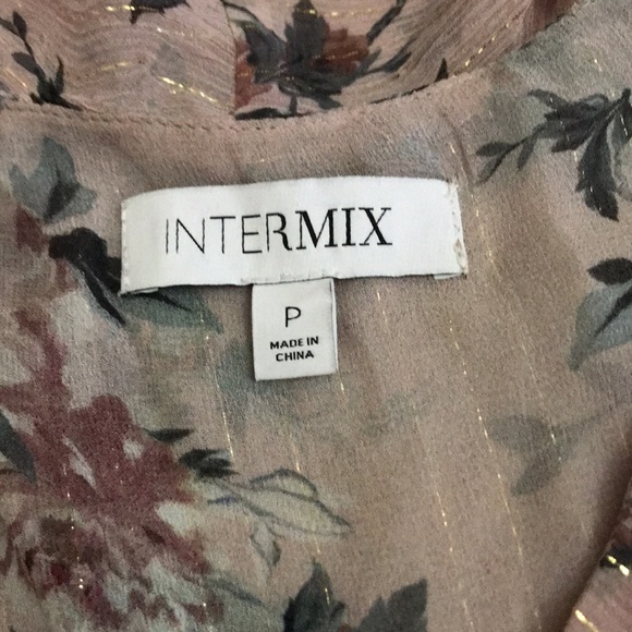 Intermix Gentle used Romantic floral-printed silk top features lurex threading. - Picture 2 of 4